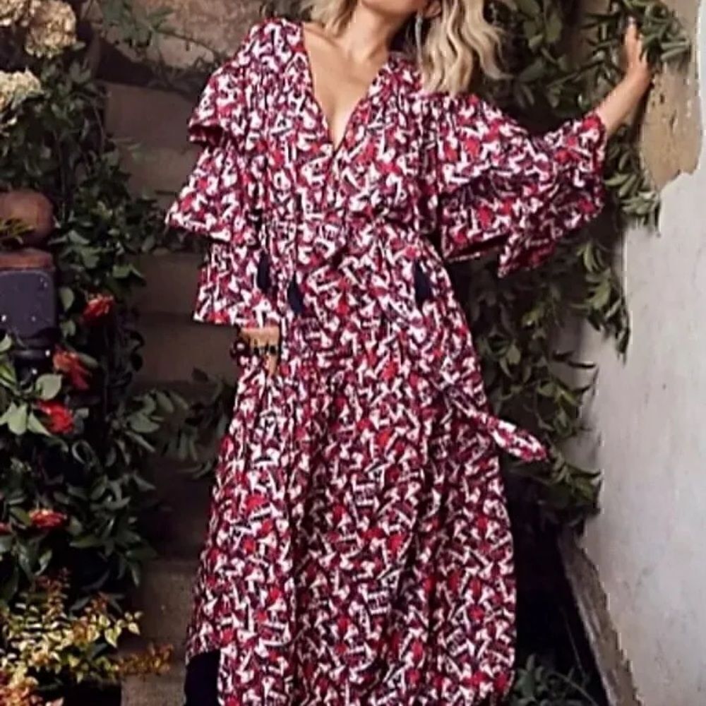 ‎Happy x Nature Dress Womens butterfly phoenix maxi tiered belted Boho tassels
